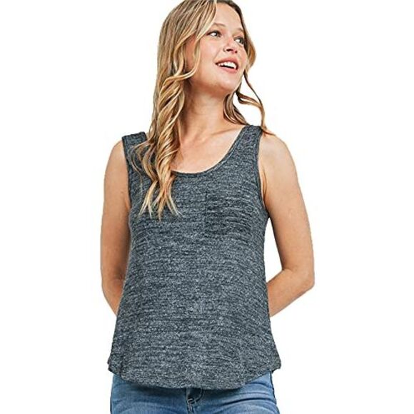 Charcoal Sleeveless Scoop Neck Curved Hem Tank Top - Picture 2 of 3